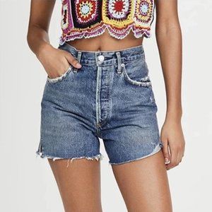 AGOLDE Distressed Dee High Rise Waist Button Fly Denim Blue Jean Shorts Size 26